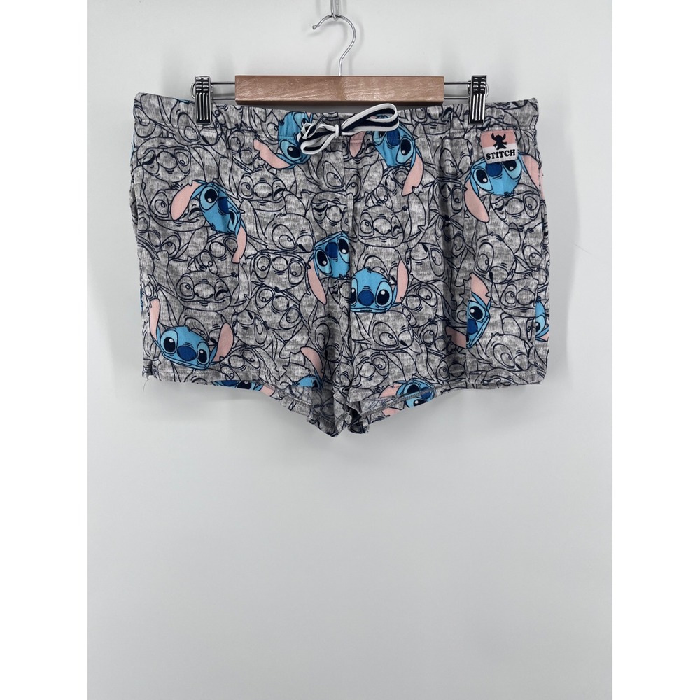 Disney Lilo & Stitch Pajama Shorts Womens Large Grey Blue Sleepwear Cozy Comfy